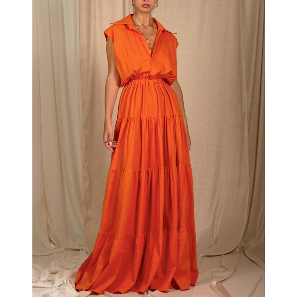 LINEN ORANGE COPACABANA DRESS